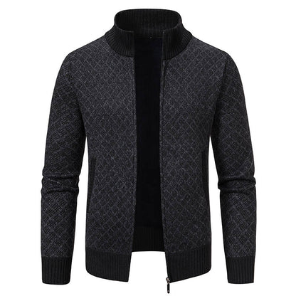 Thickened Plaid Print Jacket Cardigan Fashion Slim Fit Zipper Men Gym From House Black L