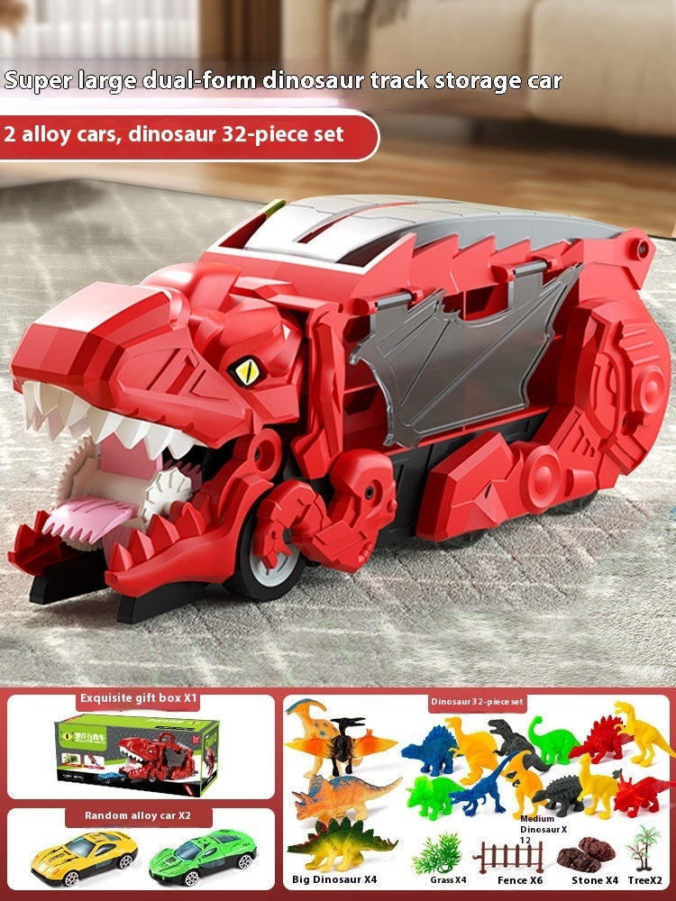 Dinosaur Swallowing Car Attack Tyrannosaurus Rex Deformation Toy Kids dealsniper-net Red With 2 Cars 32 Dinosaurs