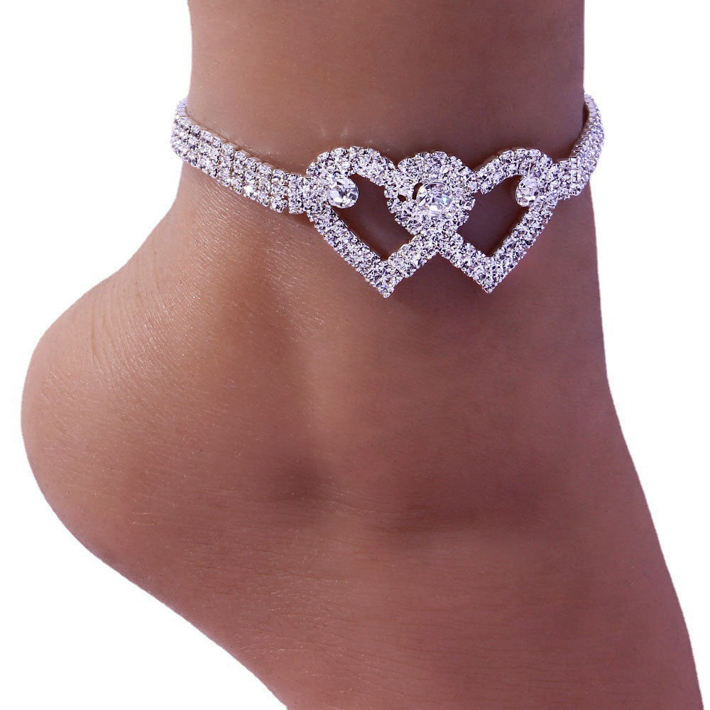 Personalized Double Heart Bracelet Anklet Jewelry dealsniper-net