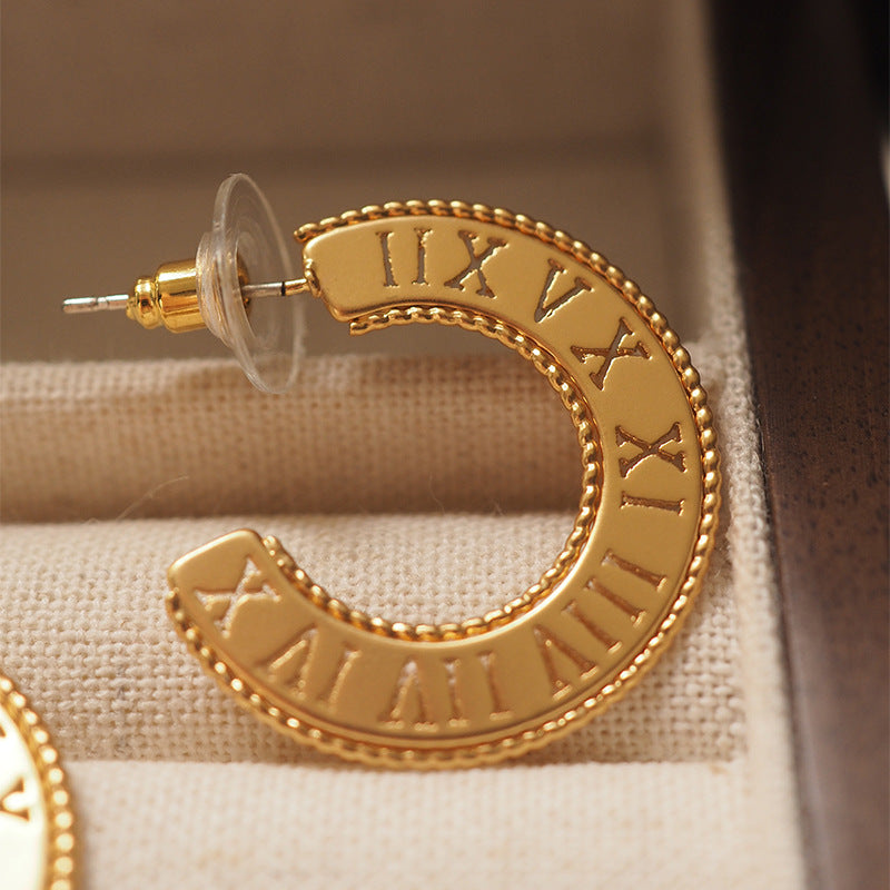 Roman Numeral Ring Shaped Earrings Design Sense Jewelry dealsniper-net