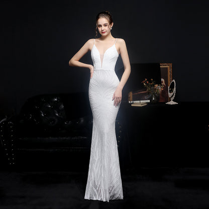 New Sequined Mermaid Evening Dress Women dealsniper-net White 2XL