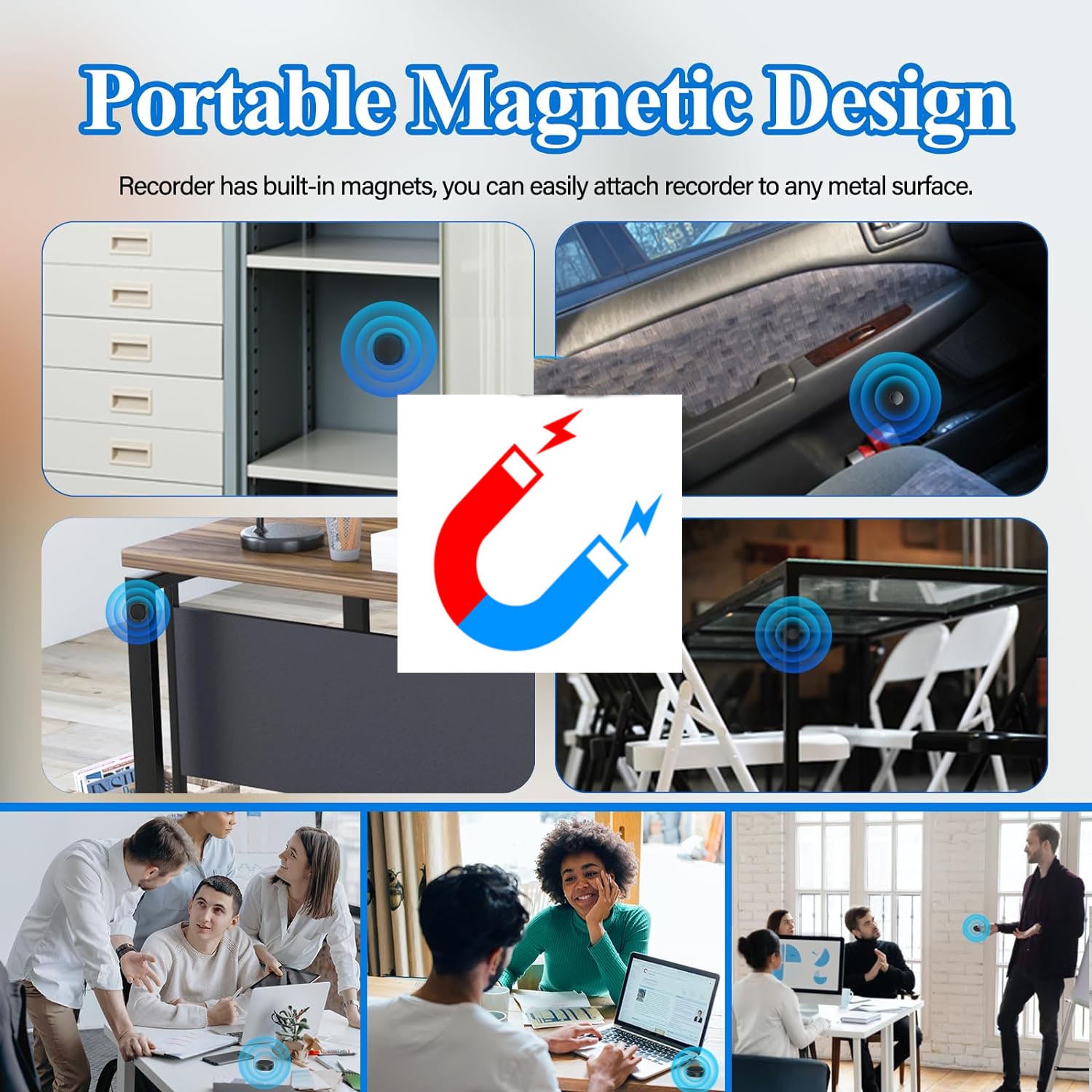Magnetic Digital Voice Recorder With AI-Triple Noise Reduction Ai Recorder Own Home Store