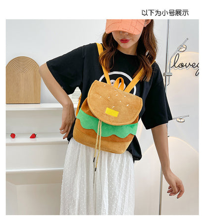 Cute Hamburger Plush Backpack Soft Cartoon Burger Plush Women dealsniper-net Small Size Free Size