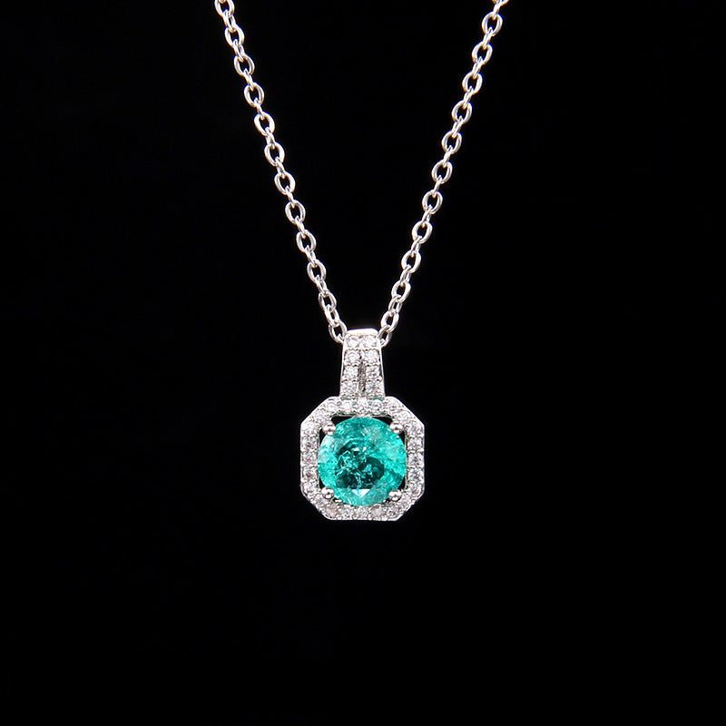 Cross-Border New Product Perfume Bottle Zircon Pendant Clavicle Chain Jewelry Gym From House Ice flower light blue square d