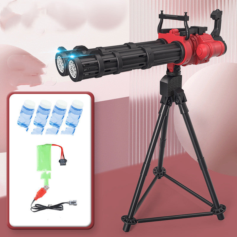 Super Big Double-Tube Bubble Gun Machine Outdoor Blowing Soap Kids Own Home Store Black and red belt bracket USB
