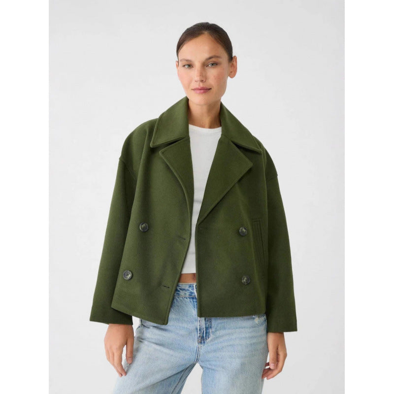 Ins Double-breasted Lapel Blazer Jacket Fashion Loose Woolen Women null