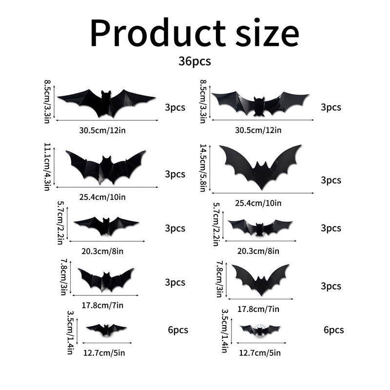 12-36pcs Bats Wall Decor Halloween Decorations With LED Lights Holidays DealSniper.net 36pcs