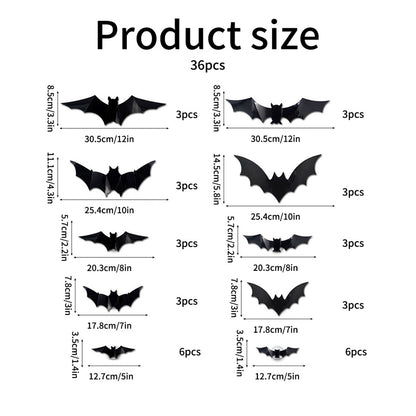 12-36pcs Bats Wall Decor Halloween Decorations With LED Lights Holidays DealSniper.net 36pcs