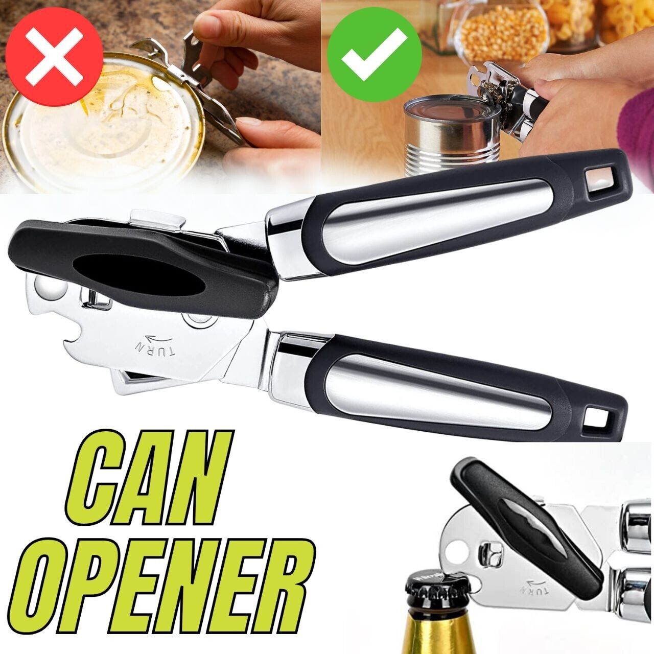 Manual Handheld Can Opener With Cutting Wheel Blade Lid Cap Openers Home dealsniper-net