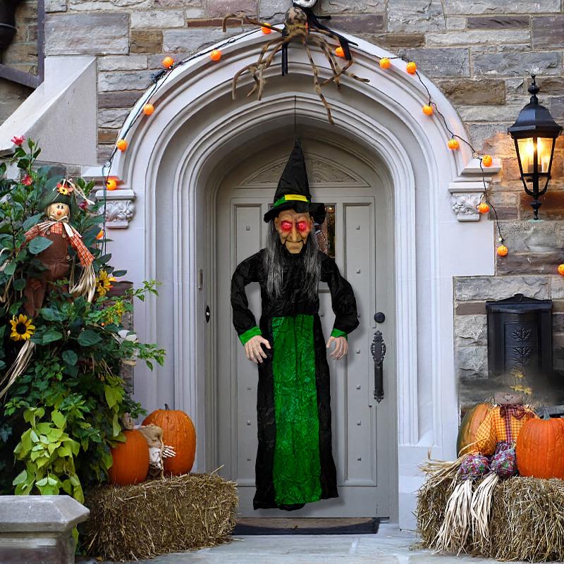 Horror Halloween Witch Hanging Ghost Electric Mouth Opening Sensor Holidays DealSniper.net