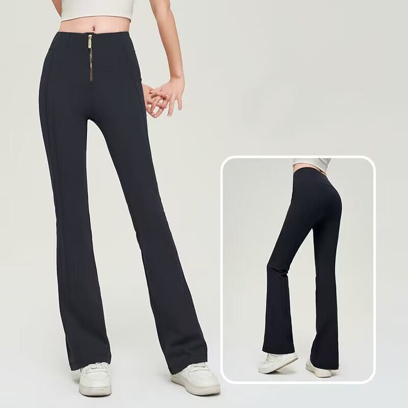 High Waist Zipper Bell-bottom Trousers For Women Slimming Women Gym From House