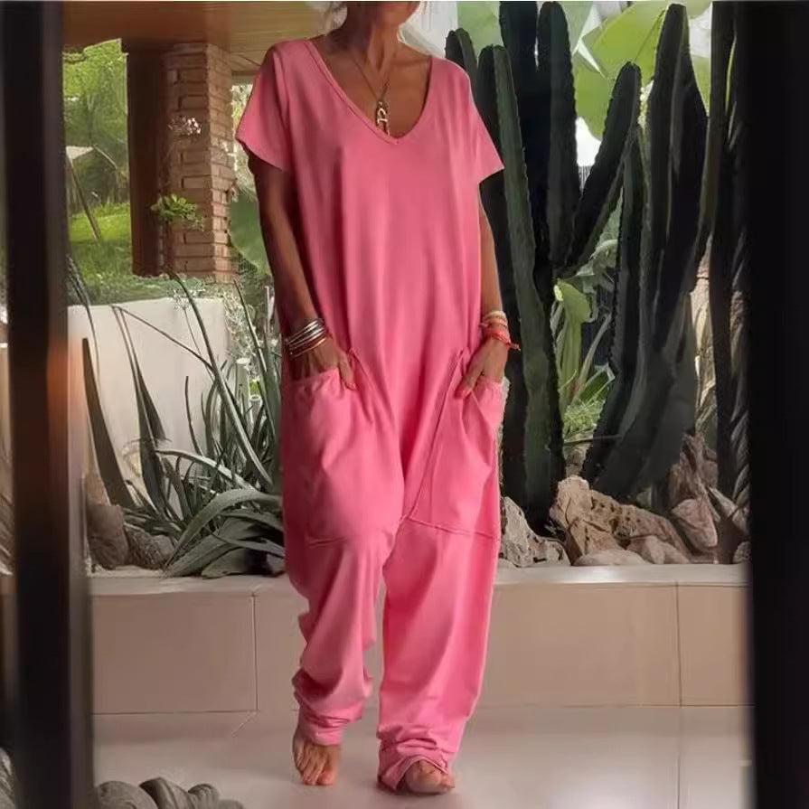 V-neck Oversized Pocket Low-grade Jumpsuit Women DealSniper.net