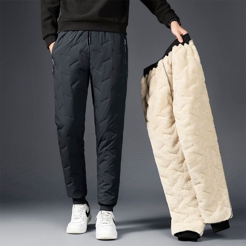 Men's Trousers Winter Velvet Thickening Loose Fleece Pants With Zip Pocket Large Size Windproof Warm Jogging Pants Men dealsniper-net