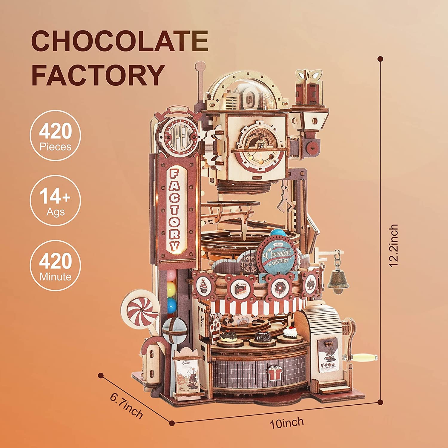 Robotime ROKR Marble Chocolate Factory 3D Wooden Puzzle Games Assembly Model Building Toys For Children Kids Birthday Gift Kids dealsniper-net