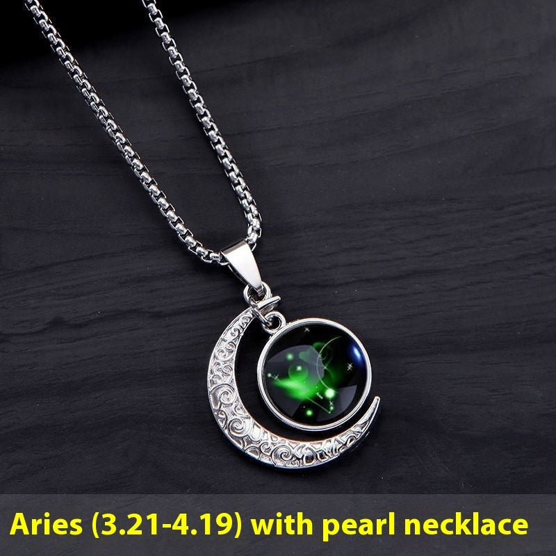 12 Constellation Moon Star Glowing Necklace Charm Jewelry