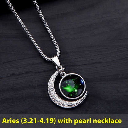 12 Constellation Moon Star Glowing Necklace Charm Jewelry Jewelry dealsniper-net Aries