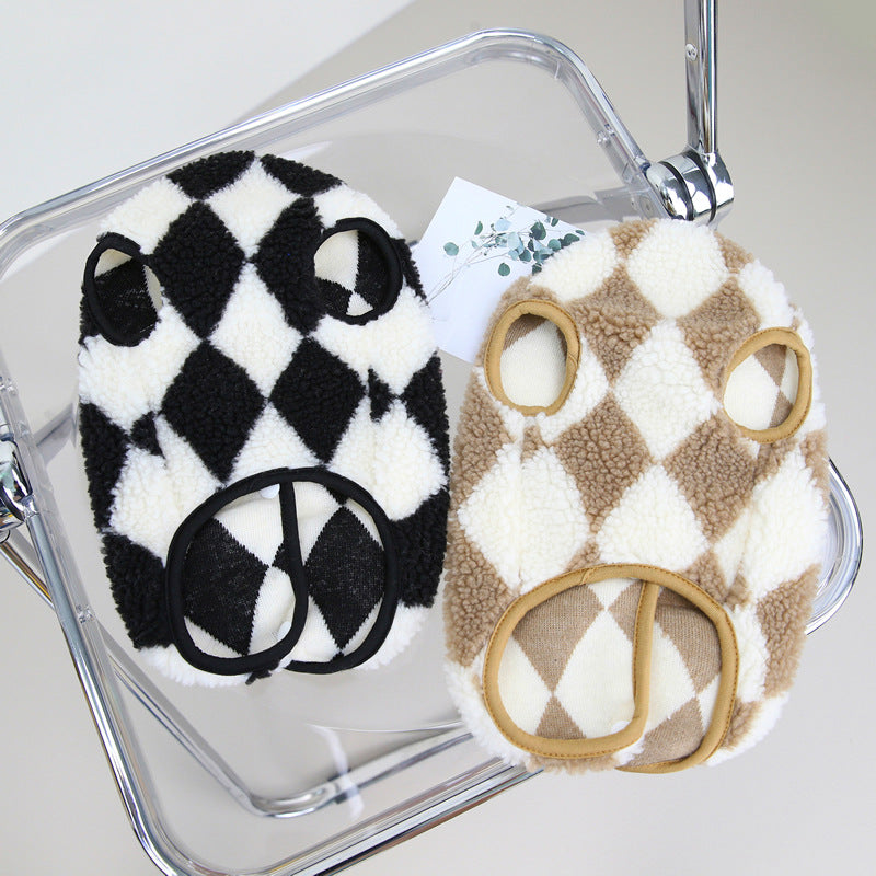 Pet Checkerboard Vest Cat Dog Plush Autumn Winter Jacket Pets Gym From House