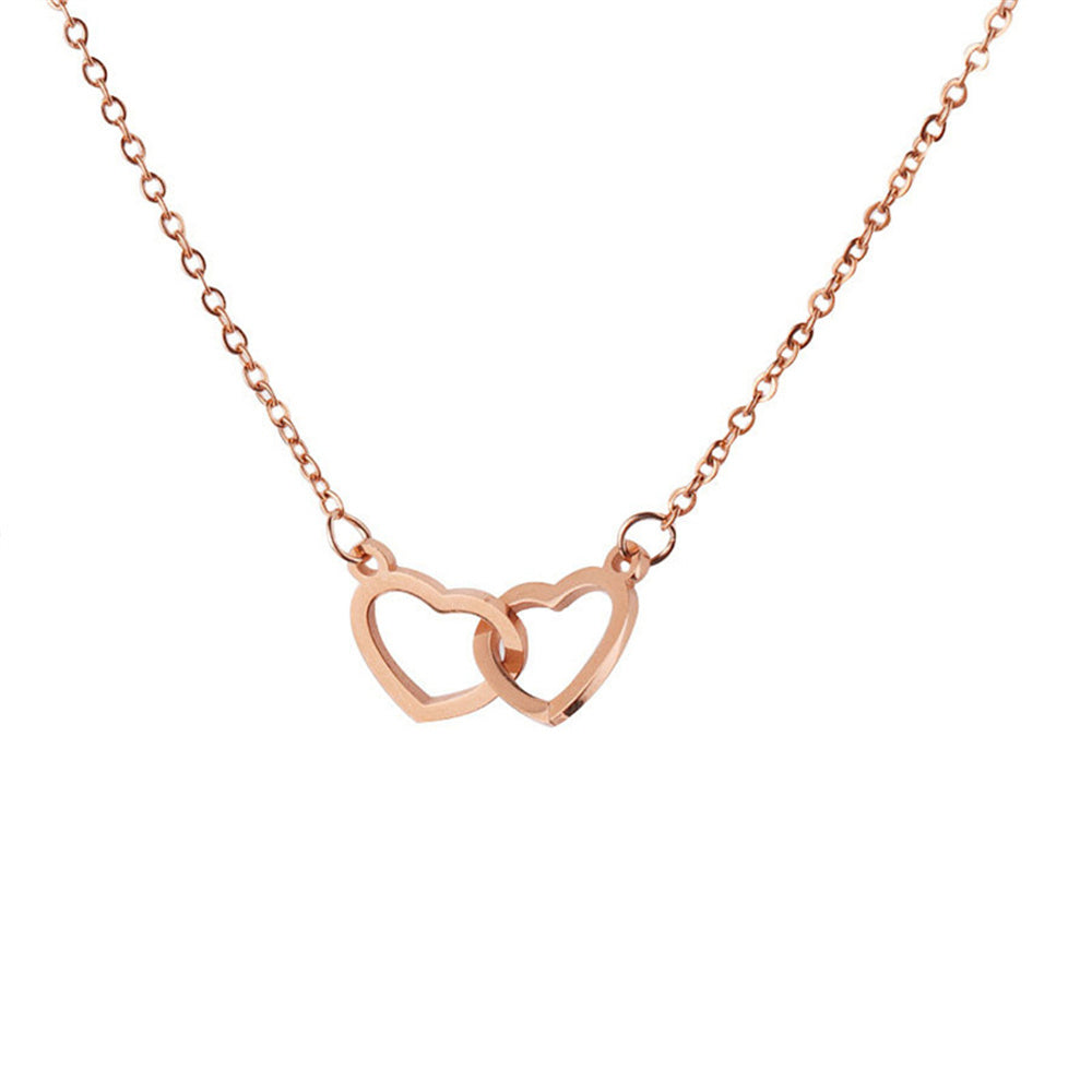 Mirror Stainless Steel Necklace Heart-to-heart Titanium Steel Jewelry dealsniper-net Rose Gold