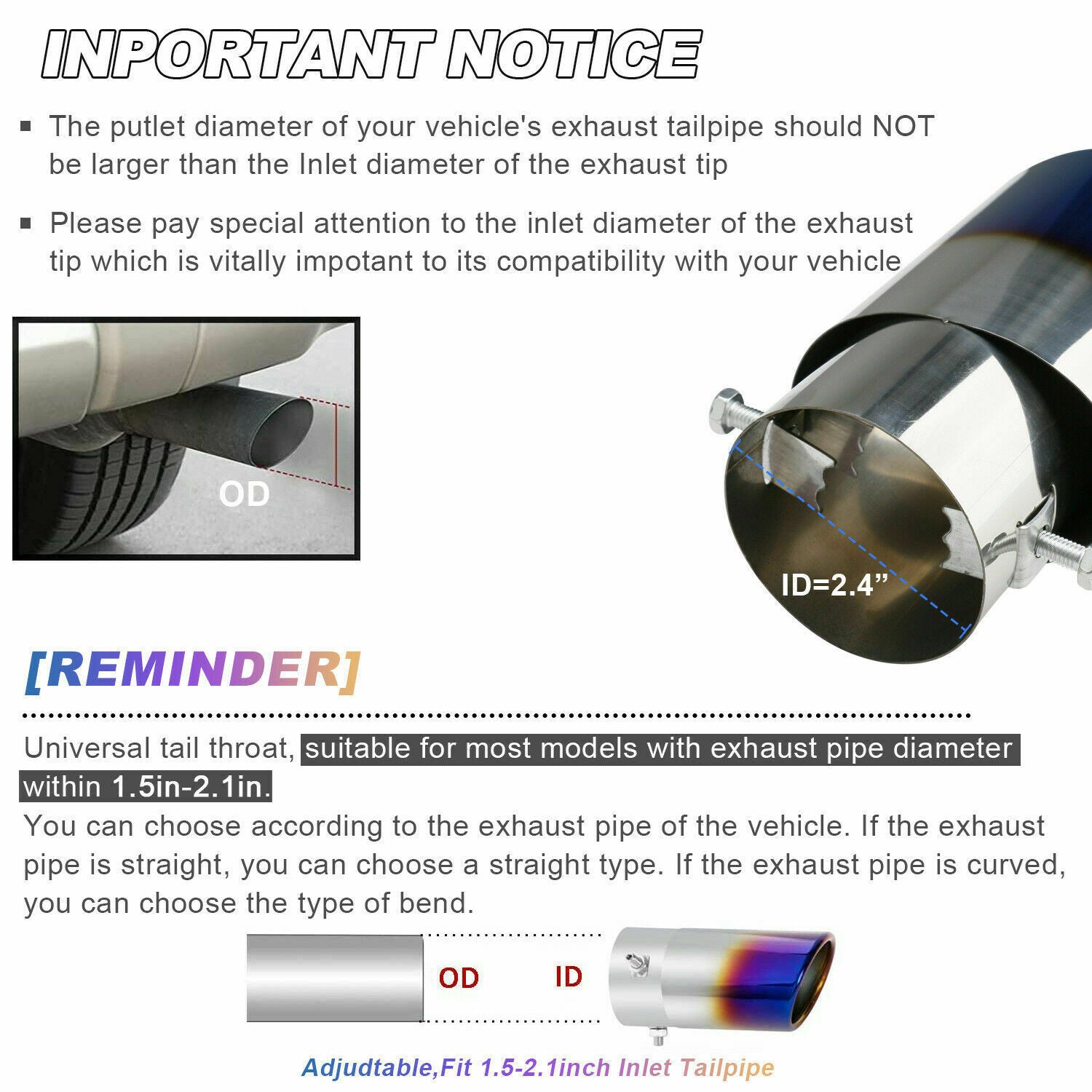 Car Exhaust Pipe Tip Rear Tail Throat Muffler Stainless Steel Round Accessories Vehicle dealsniper-net