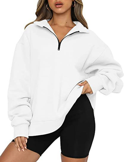 Women Sweatshirts Zip Turndown Collar Loose Casual Tops Clothes Women dealsniper-net