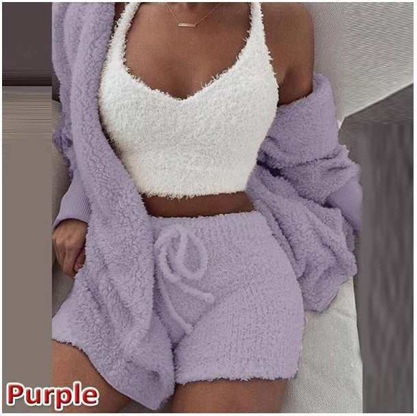 3 Pieces Of Fashionable Ladies Plush Home Clothes Women dealsniper-net