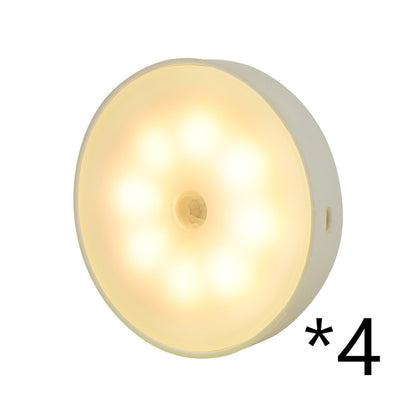 Usb Rechargeable Motion Sensor Light Round Wireless LED Light Kitchen dealsniper-net 4pcs Warm light USB