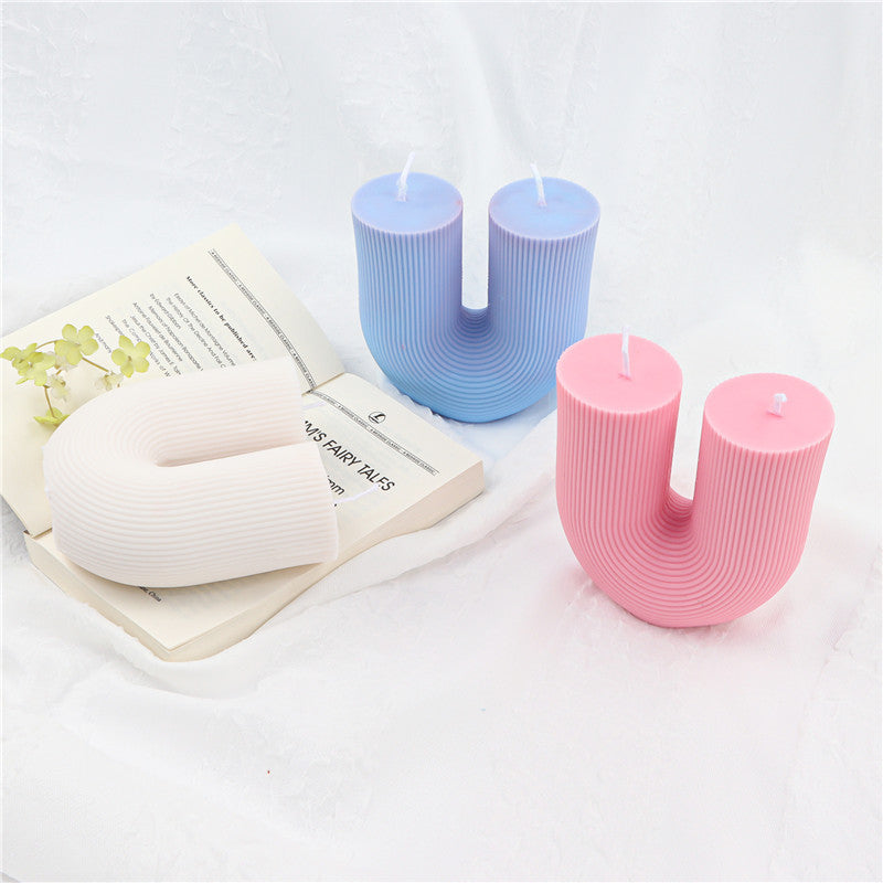New Striped Silicone Aromatherapy U-shaped Candle Mold House Gym From House