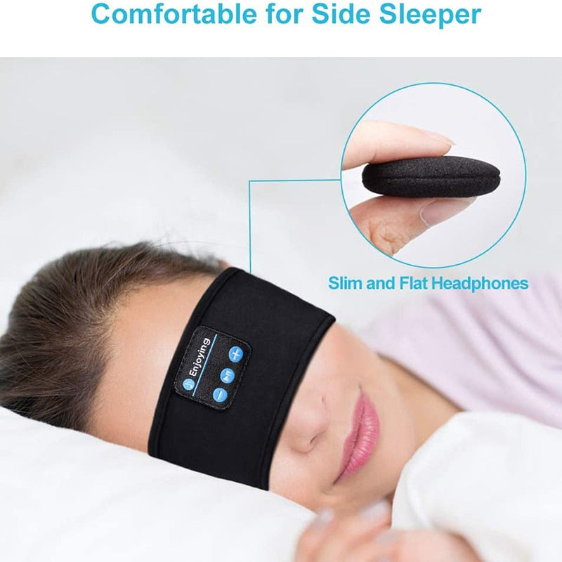 Wireless Bluetooth Sleeping Headphones Headband Thin Soft Elastic Comfortable Music Ear Phones Eye Mask For Side Sleeper Sports Sports DealSniper.net Black 3pcs
