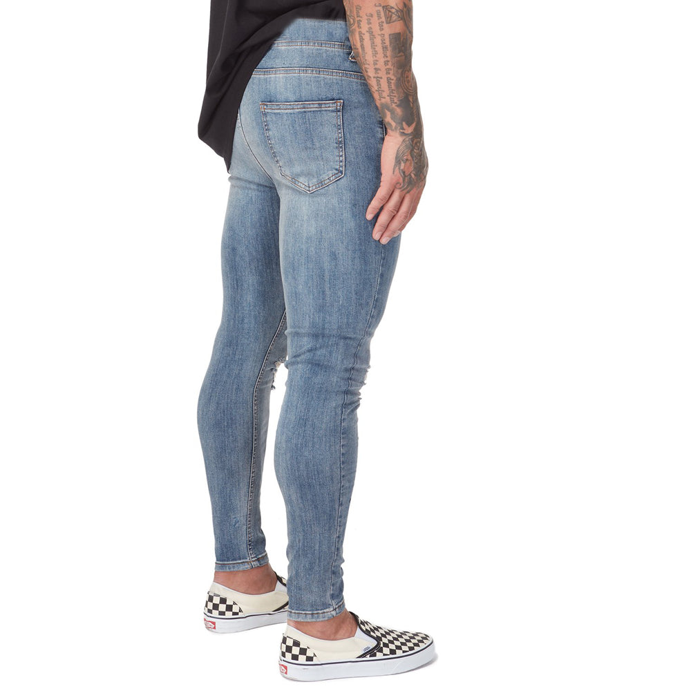 Skinny Stretch Men Washed Ripped Biker Jeans Men dealsniper-net Light Blue L