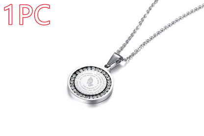 Stainless Steel Rhinestone Prayer English Scripture Pendant Jewelry dealsniper-net Silver 1PC