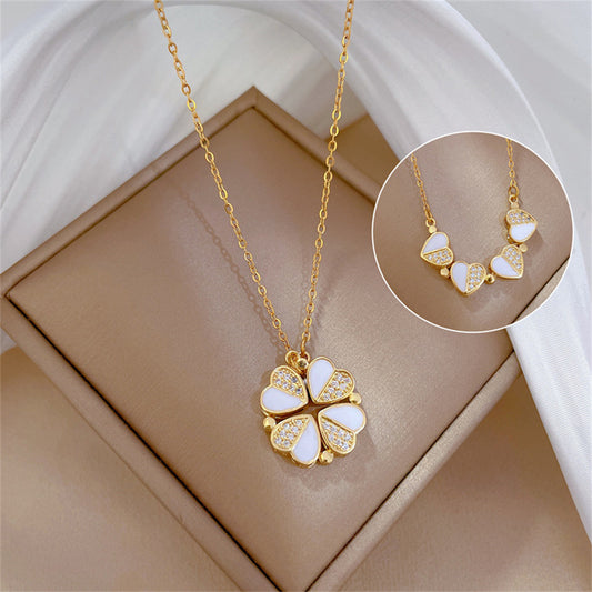 Luxury Four Leaf Clover Pendant Necklace Stainless Steel Jewelry dealsniper-net