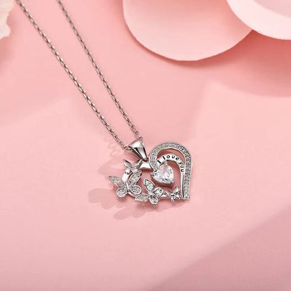 Ins Butterfly Love Necklace With Rhinestones Fashion Jewelry dealsniper-net