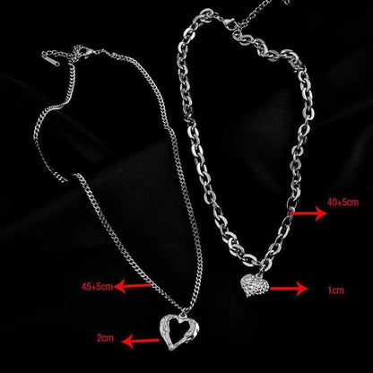 Titanium Steel Angel Wings Love Necklace Irregular Folds 2 Heart Love Jewelry Gym From House Silver 2 Piece Set