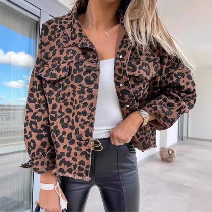 Women's Leopard Print Jacket With Pocket Y2K Fashion Lapel Women Gym From House