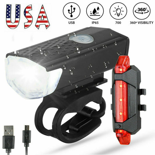 USB Rechargeable LED Bicycle Headlight Bike Head Light Cycling Rear Outdoor dealsniper-net