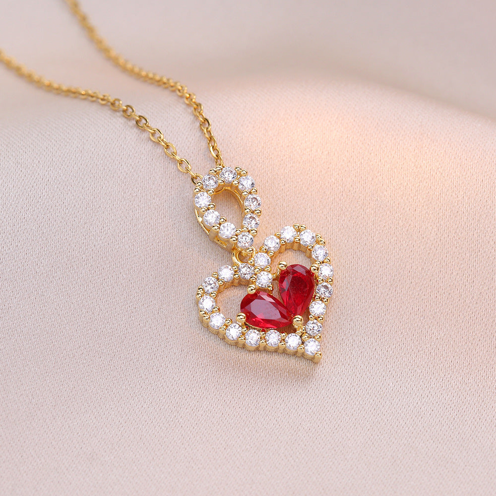 Exquisite Luxury Rhinestone Crystal Heart Pendants Necklaces Jewelry dealsniper-net X1385 Red Heart Necklace