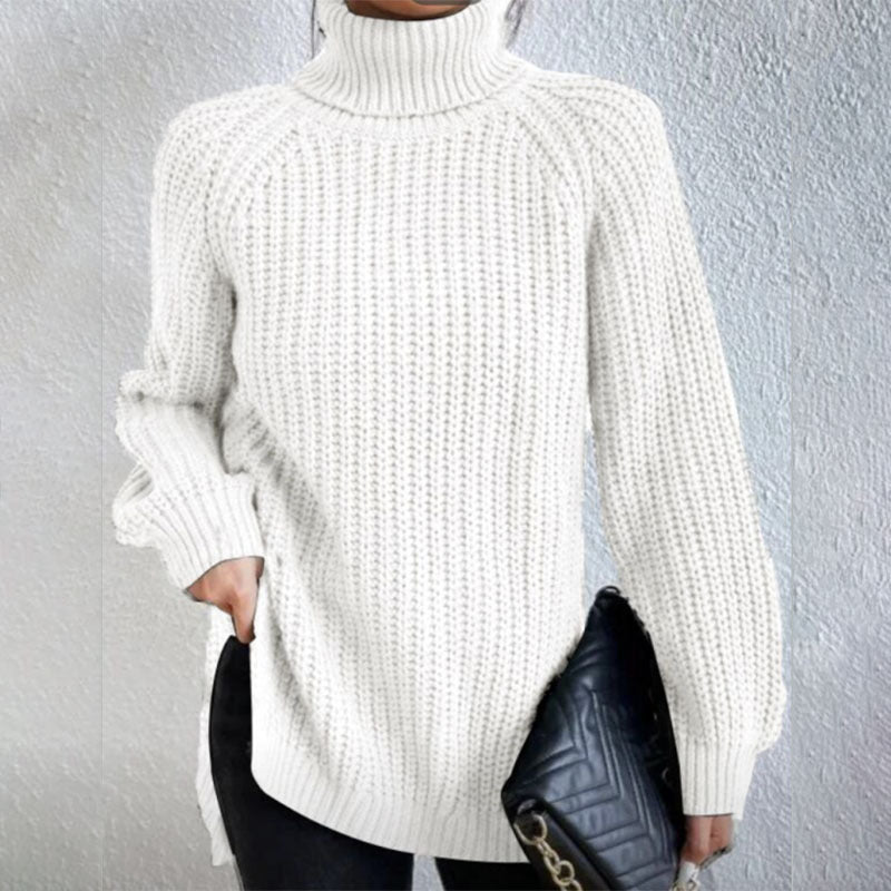 Turtleneck Pullover Sweater With Split Design Fashion Simple