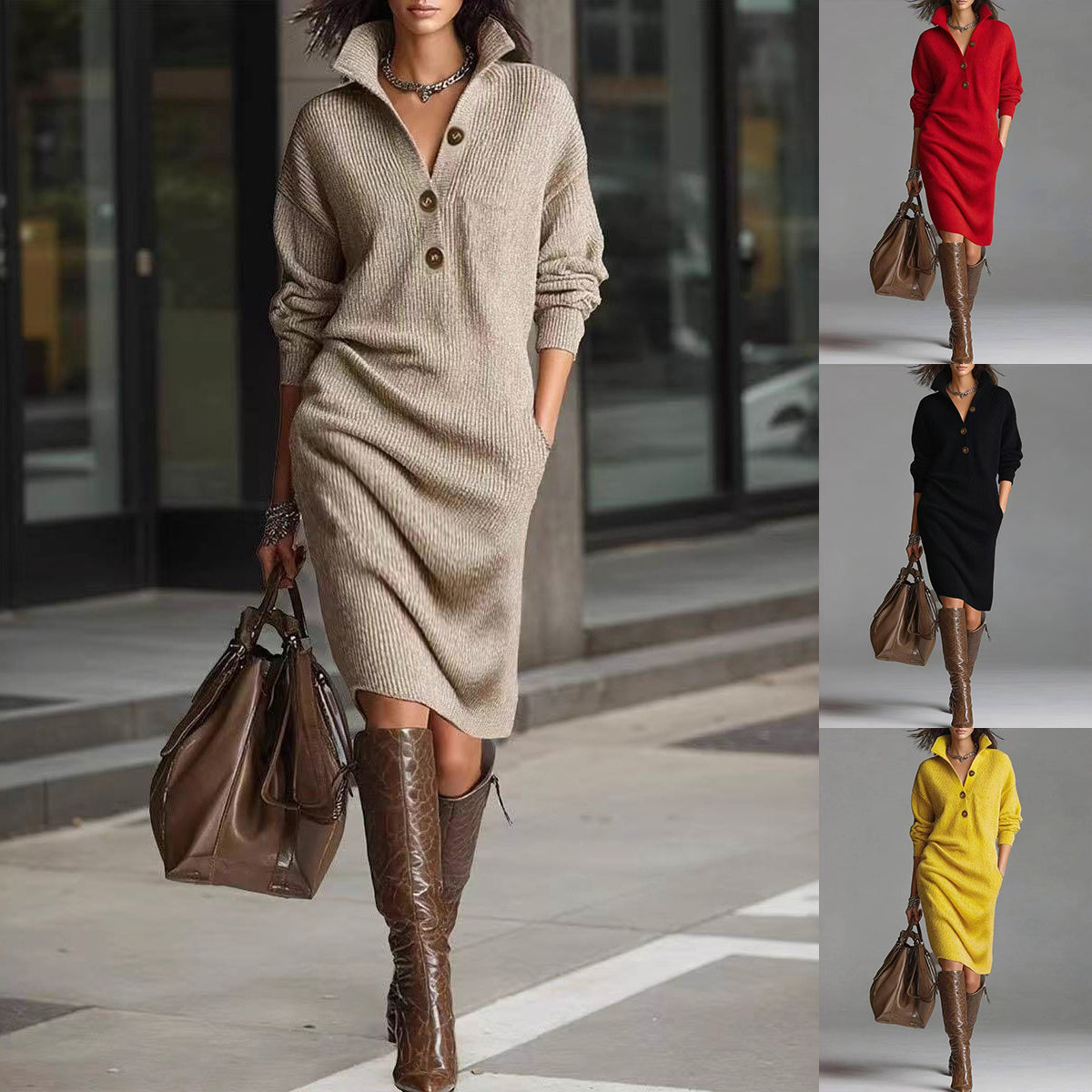 Long-sleeved Sweater Dress Fashion Warm Stand-up Collar Women Gym From House