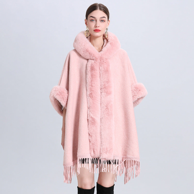 Loose Plaid Plus Cashmere Fur Collar Knitted Inverness Women Gym From House Pure Toner Average Size