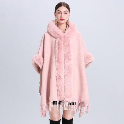 Loose Plaid Plus Cashmere Fur Collar Knitted Inverness Women Gym From House Pure Toner Average Size