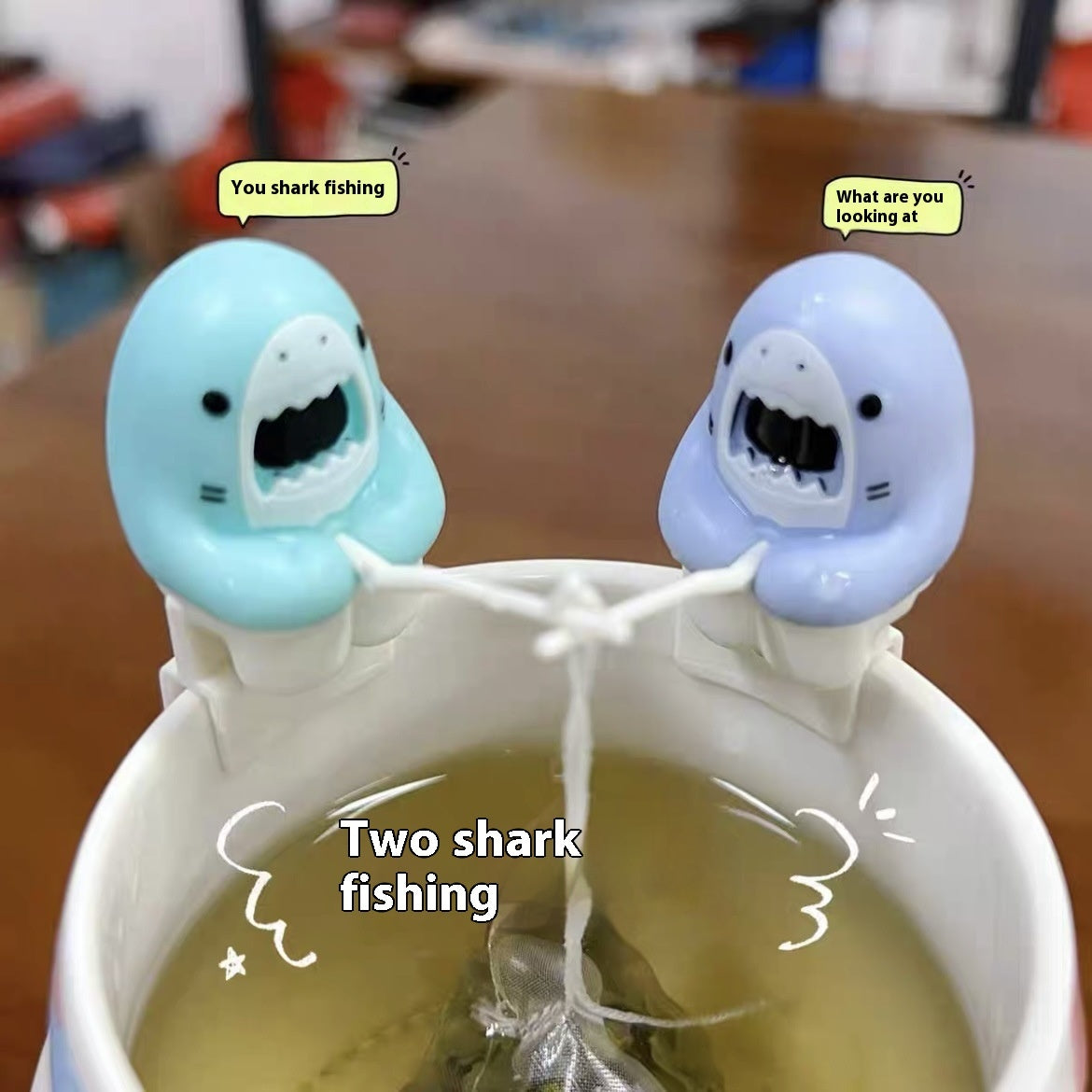 Shark Fishing Tea Infuser Pet Cup Edge Hanging Cartoon Animals Kitchen dealsniper-net Light Blue Light Green