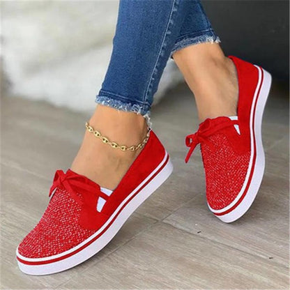 Lace-up Canvas Flat Shoes Women White Flats Sneakers Women dealsniper-net Red Size36