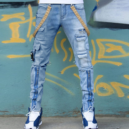 Color Block Wash Jeans Men's Trendy Brand Slim Straight-leg Pants Men dealsniper-net