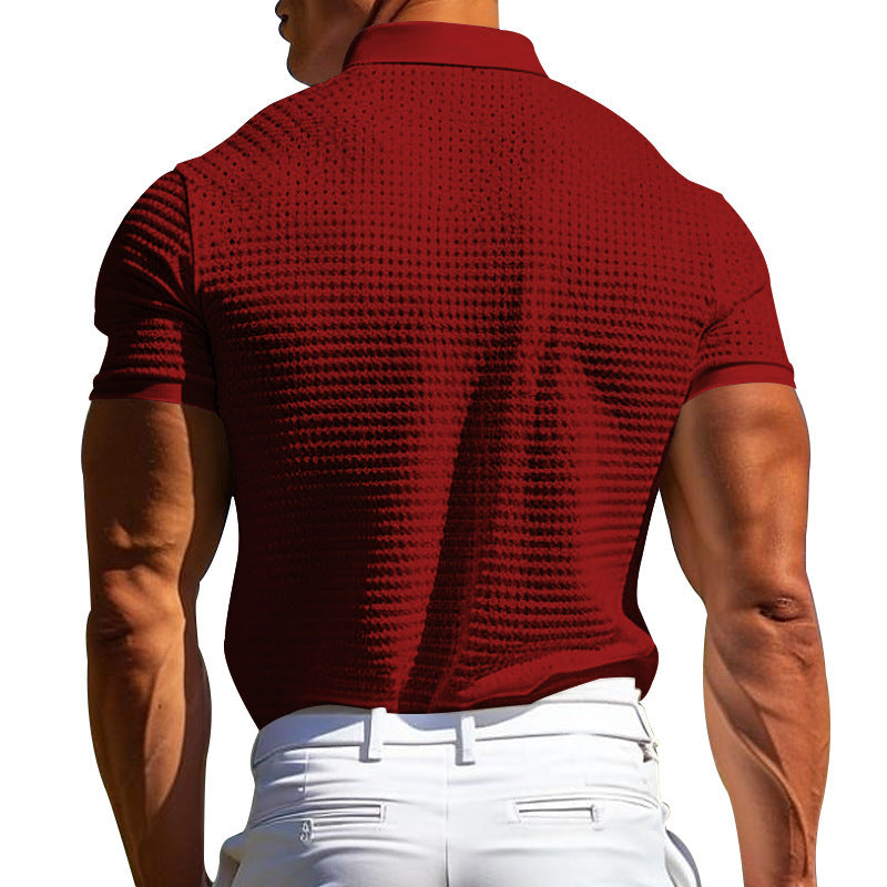 Waffle Short Sleeve Polo Shirt Men's Fashion Men Gym From House
