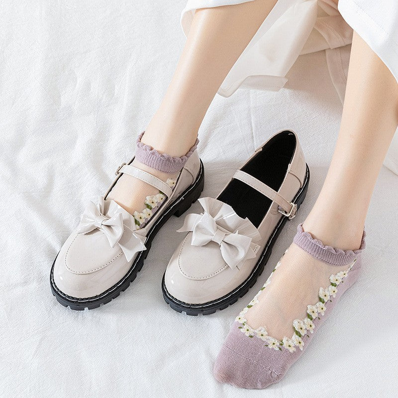 Women's Thin Spun Glass Lace Crystal Boat Socks Women DealSniper.net