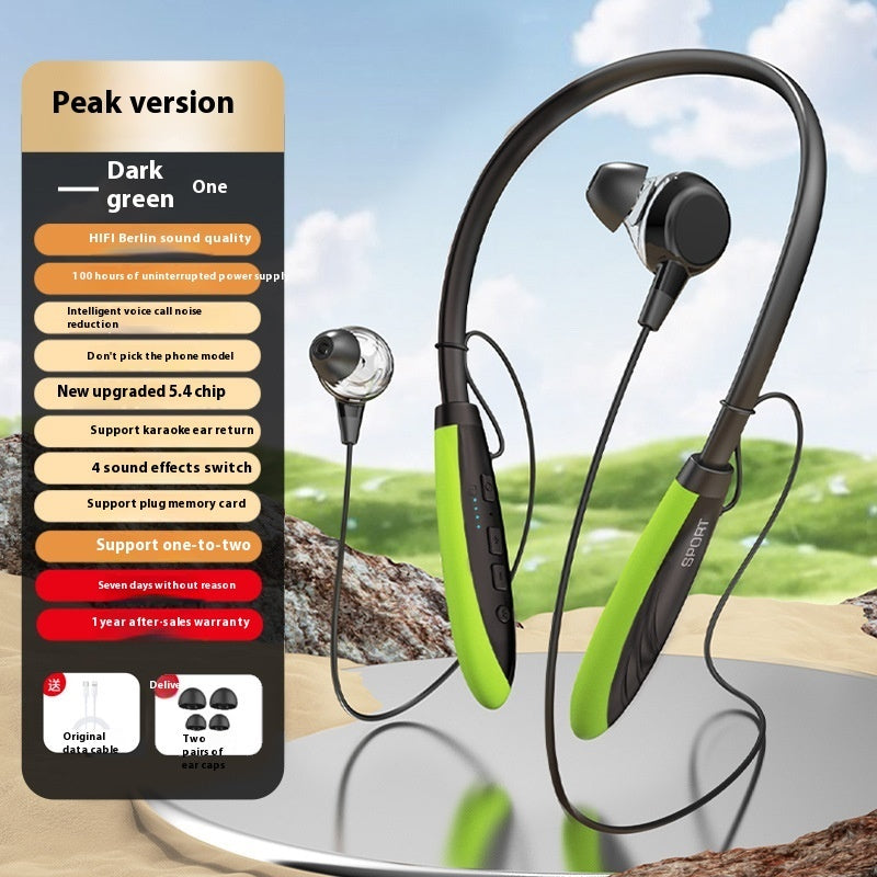 Neck Wireless Bluetooth-compatible Earphones 9D Stereo Electronics dealsniper-net Black With Green