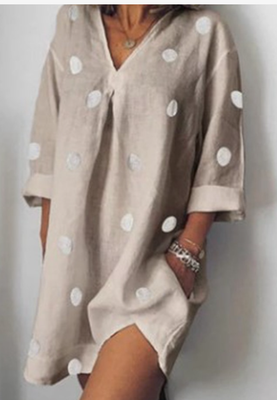 Hot Selling European and American Fashion Women's Maxi Bohemian Polka Dot Print Dress Women dealsniper-net Khaki 2XL