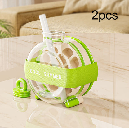 Summer Ice Cube Tray 2 In1 Ice Tray And Water Bottle Kitchen Gym From House With Straw Ribbon Green 2PCS