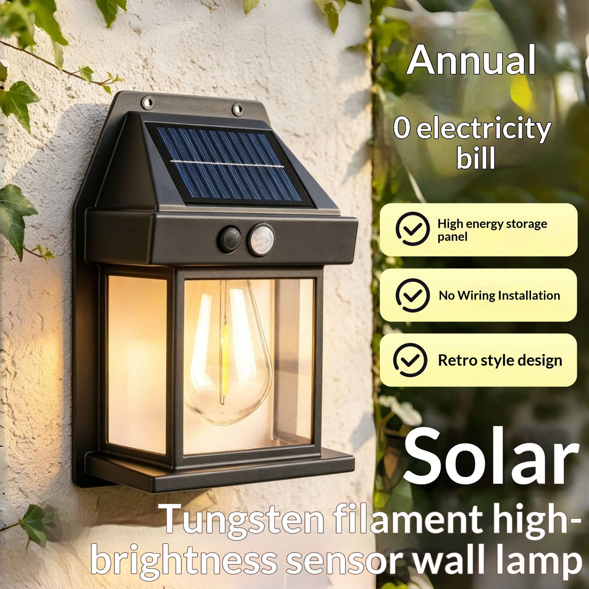 Outdoor Solar Tungsten Wall Light With Motion Sensor IP65 Outdoor DealSniper.net