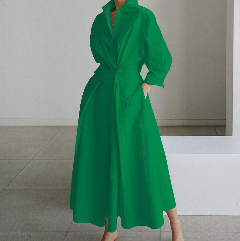 Long-sleeve Blouse Elastic Waist Swing Dress Women DealSniper.net